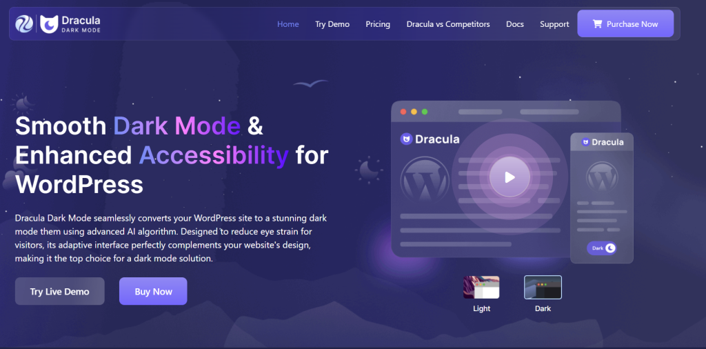 Dracula Dark Mode - AI-powered Dark Mode Plugin for WordPress